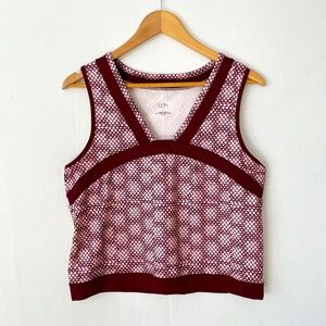 LBH Women's Size Large Performance Fabric Burgundy Pink Circles Tank Top V-neck